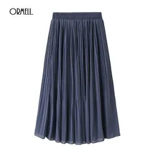ORMELL, однотонная шифоновая плиссированная юбка, женская элегантная эластичная юбка с высокой талией черного и белого цветов, летняя повседневная юбка средней длины