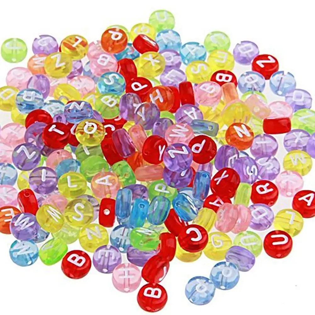 200 pcs Round Plastic Beads with Alphabet Letters 7 mm Multi Coloured