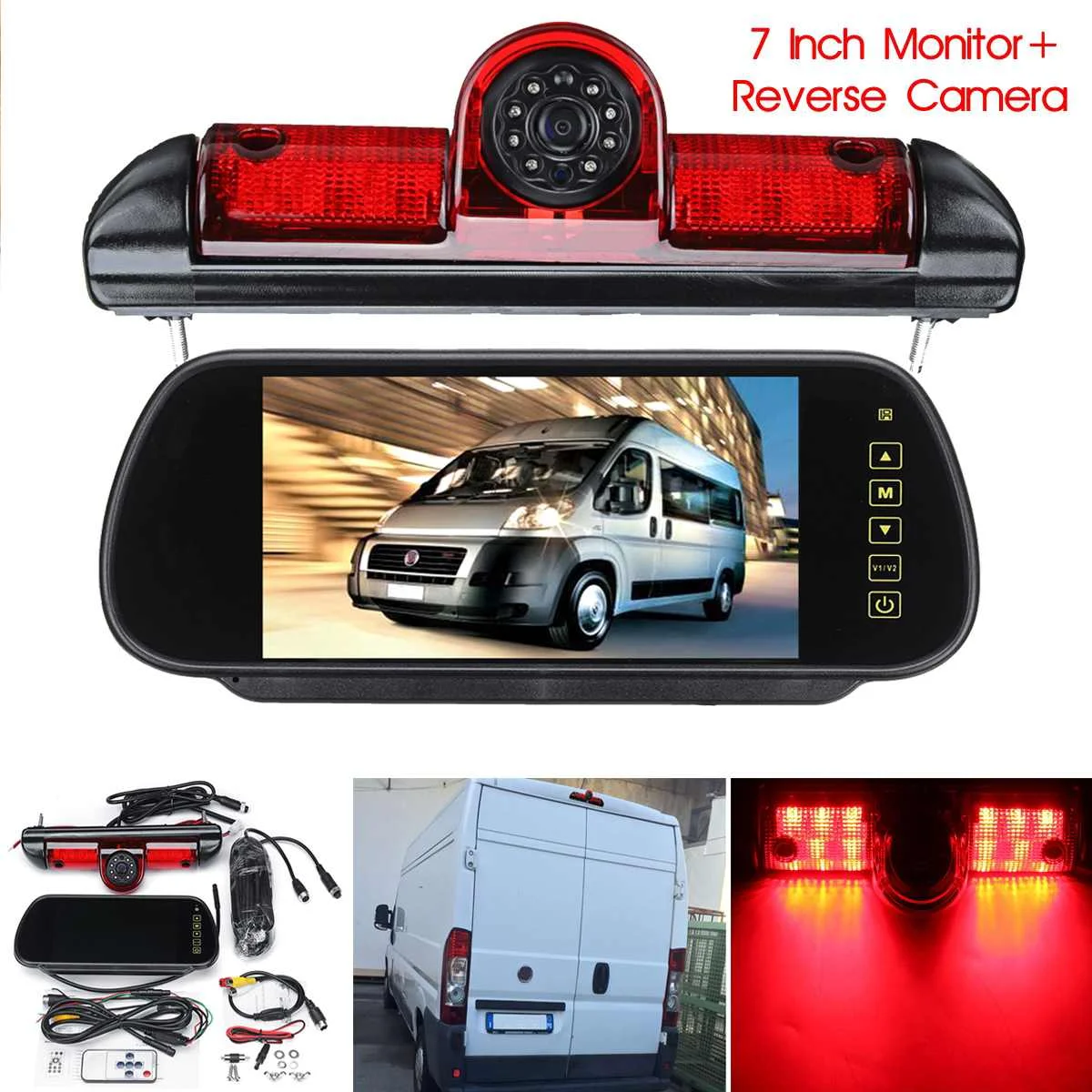 

7" LED Monitor + Reversing Backup Rear View Camera w/ Brake Light For Fiat Ducato for Peugeot Boxer for Citroen Relay