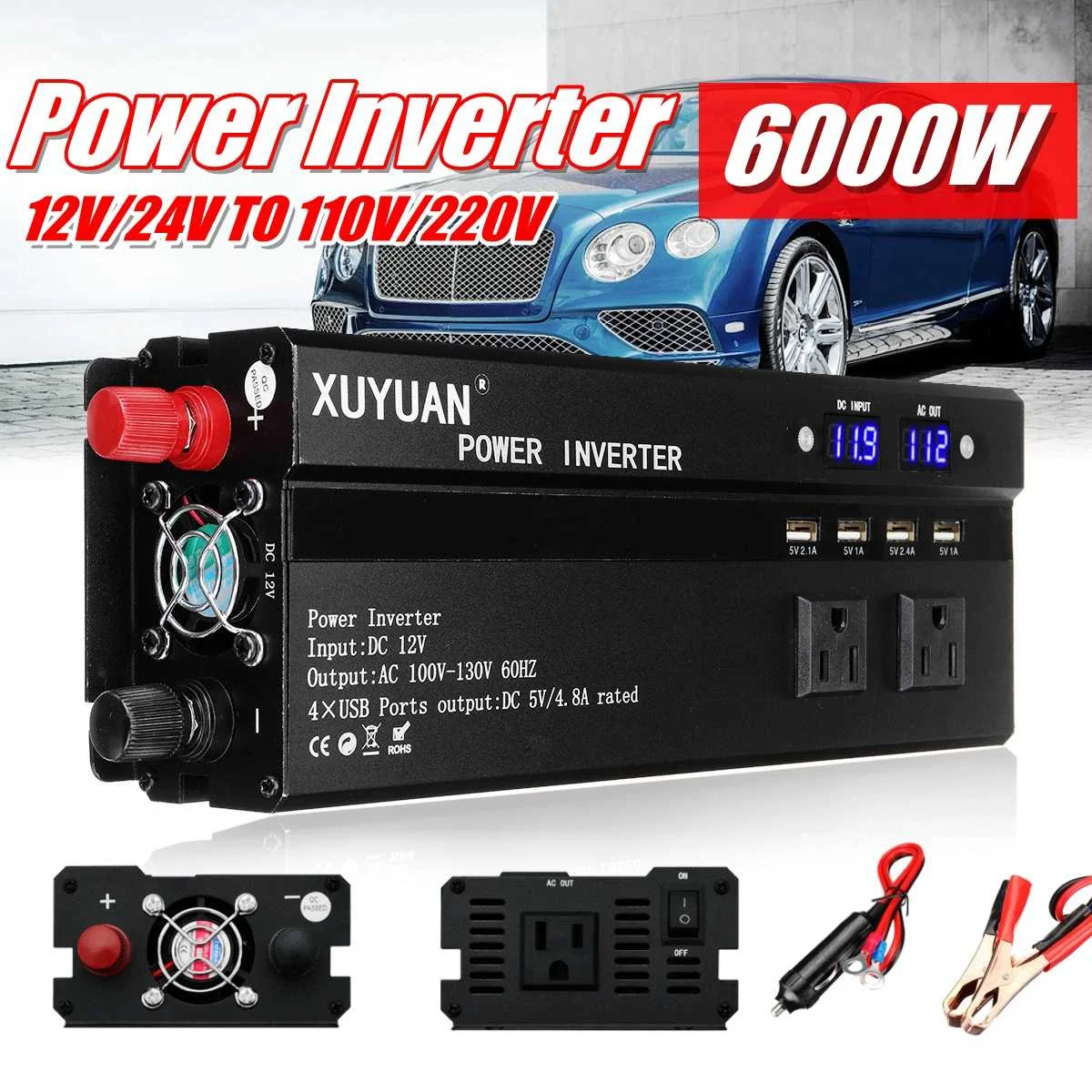 

900W LED Solar Power Inverter DC 12V/24V to AC 110V/220V Modified Sine Wave Inverter For Auto Truck