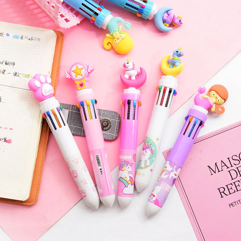 

Pink Star Multi Function 6 In 1 Colorful Ball Pen Kawaii Unicorn Multicolor Ballpoint Pen Office School Cute Stationery Supplies