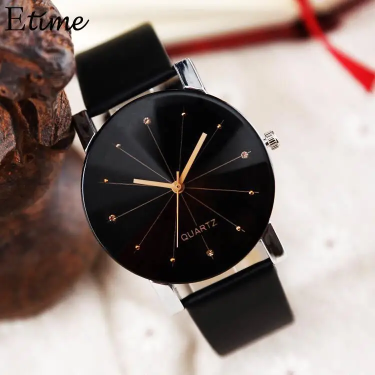 

Small Complete Casual Round Quartz Analog Schedule Wrist Leather Synthetic Band To Read Watch Easy Couple Fashion Lovers