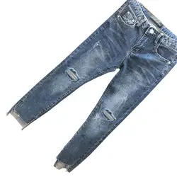 Сезон: весна–лето рваные джинсы Для женщин уличные джинсовые штаны Повседневное Высокая Талия Брюки Узкие прямые брюки женские ботильоны