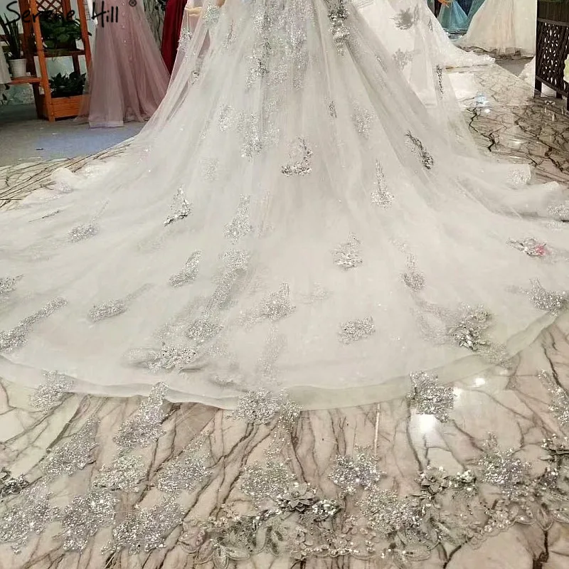 Серое высококачественное свадебное платье с длинными рукавами, роскошное Сверкающее расшитое блестками кружевное свадебное платье, реальное изображение