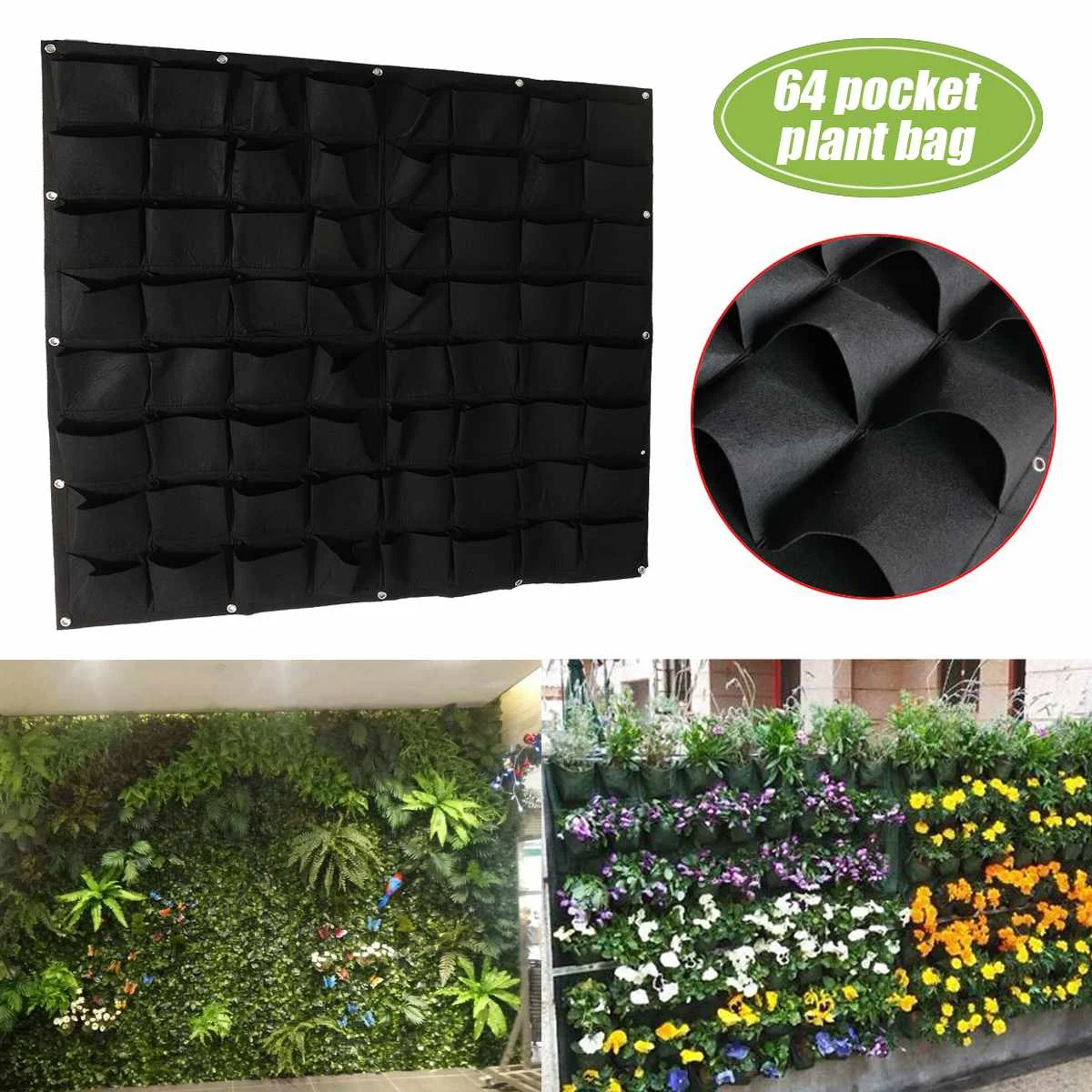

64 Pockets Garden Grow Bag Vertical Planter Wall-mounted PE Gardening Flower Hanging Felt Planting Bag Indoor Garden Growing Pot