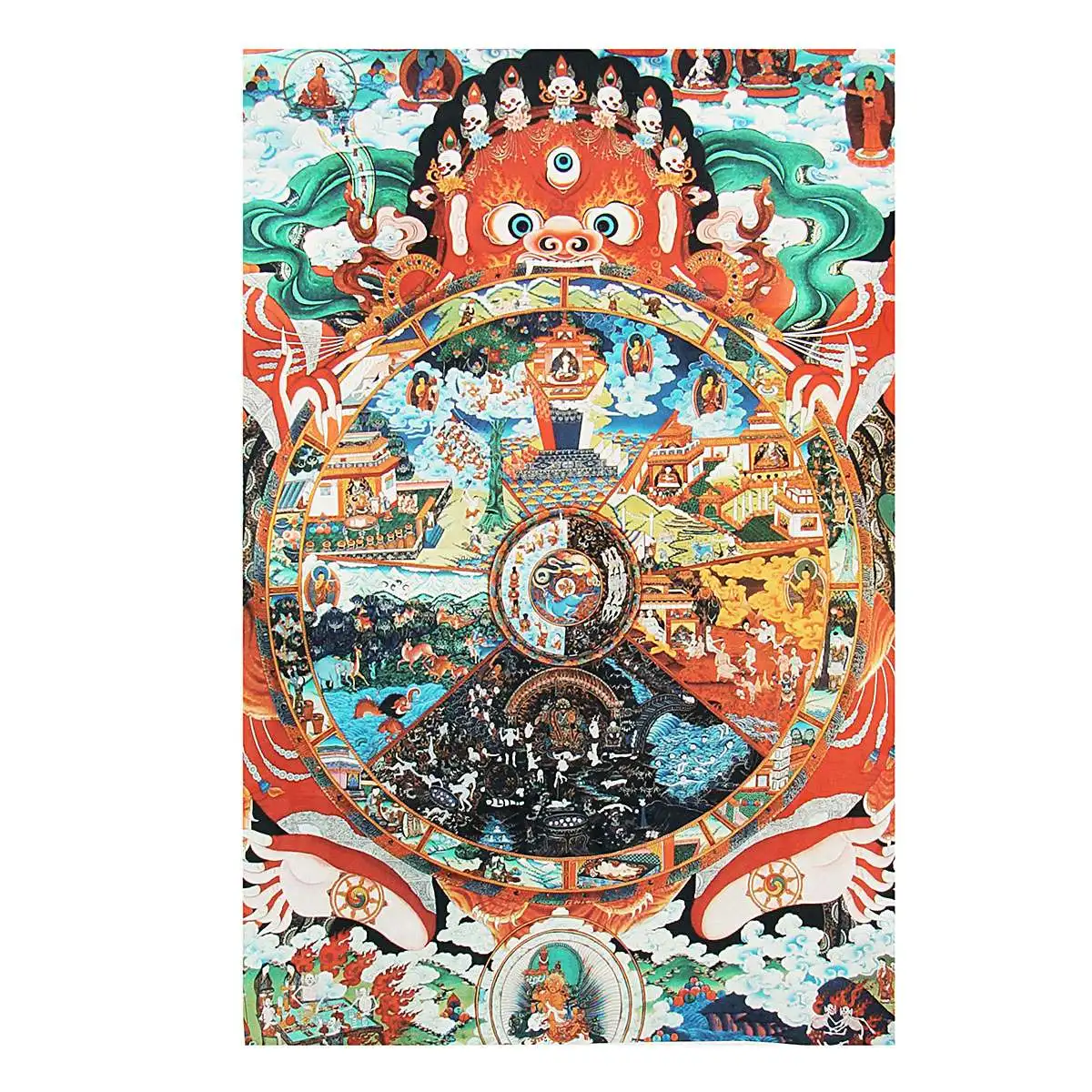 17 3 ''x 25 1'' шелковая печать Thangka Scroll Samsara Bhavachakra Wheel Of Life|Рисование и