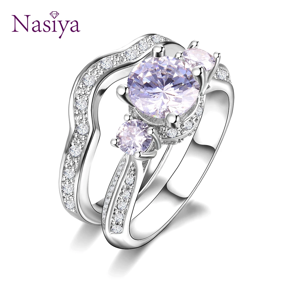 

NEW Double Wedding Rings For Women Top Quality Crystal Zircon Solid 925 Silver Jewelry Ring Romantic Wedding Engagement Gifts