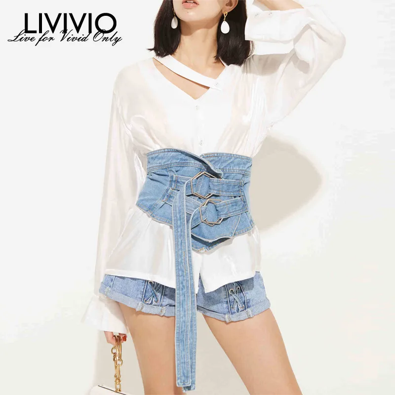 

[LIVIVIO] Denim Corset Cummerbund Wide Belts for Women Waist Belt 2019 Summer New Fashion Accessories