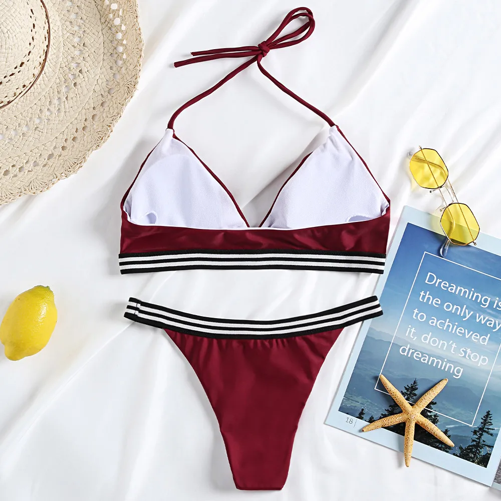 Полосатый чистый цвет удлиненное бикини набор Летний солнечный великолепный