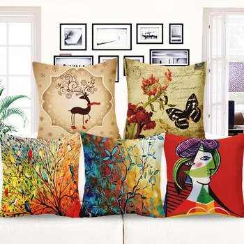 

YOUNMLEY couch cushion cover tree bird 45x45cm decorative pillows cotton linen pillowcase child living room cushions home decor