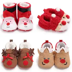 Милые рождественские ботинки с рисунком оленя для новорожденных мальчиков и девочек, зимние теплые ботинки для детей 0-12 м