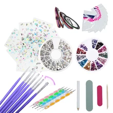 11 шт дизайн ногтей двуглавый 3D Маникюр-наклейки для ногтей набор скульптурных кистей Инструменты из горного хрусталя точечная ручка для девушек женщин