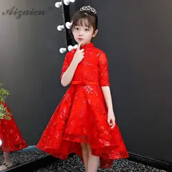 Модные детские блёстки кружево Cheongsam современный нерегулярные Детские платья Chinoise юбка принцессы детское шоу красный китайское платье Qipao