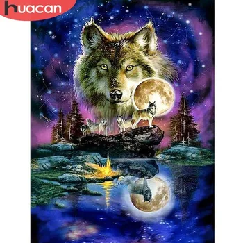 HUACAN 5D DIY Full Square Diamond Painting Animal Picture Rhinestones Diamond Embroidery Full Square Mosaic Wolf Home Decor Gift