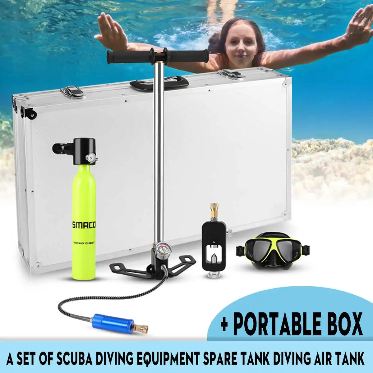 

Mini Scuba Diving Equipment Spare Oxygen Air Tank Aluminum Alloy Silicone Total Freedom Breath Underwater For 5 to 10 minutes