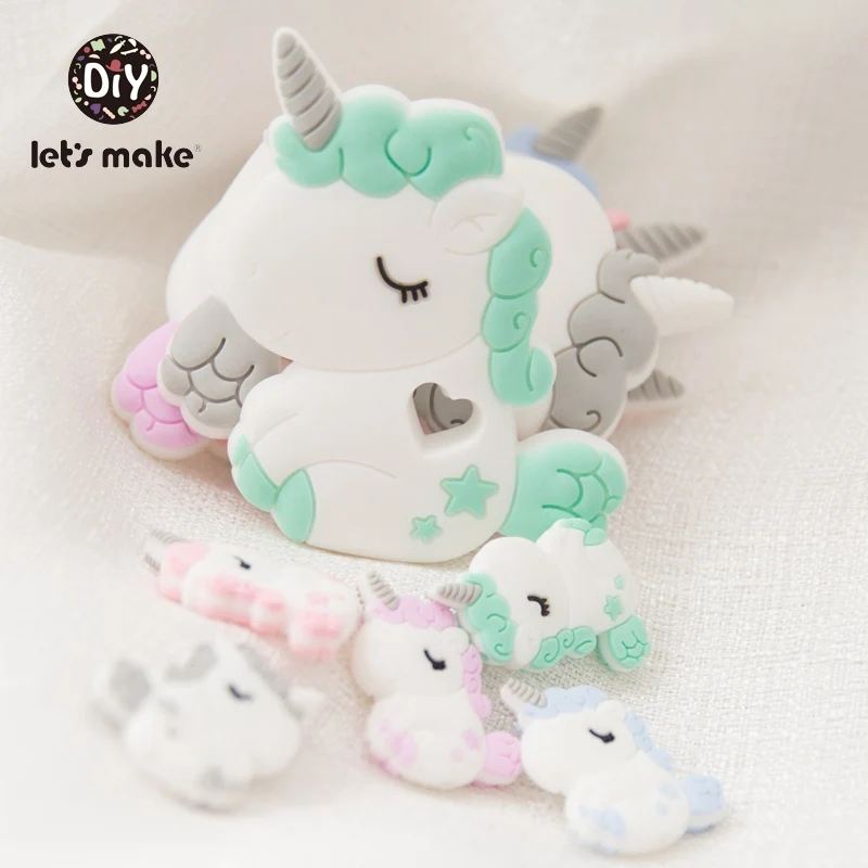 

Let's Make Silicone Teethers Unicorn Cartoon Shape BPA Free Food Grade Silicone Beads DIY Accessories Tiny Rod Baby Teethers