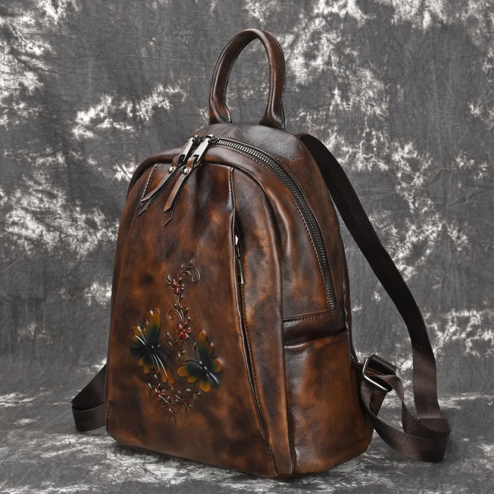 Высококачественный рюкзак из натуральной кожи, дорожная сумка, винтажный цветной рюкзак с тиснением, женский рюкзак из натуральной кожи, Новинка