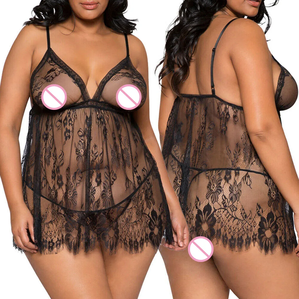 

2019 Womens Sexy Lace Lingerie Plus Size Nightwear Underwear Babydoll Sleepwear Dress G-String Sexy Costumes Hot Erotic