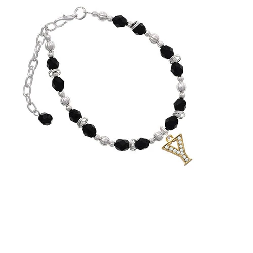 Goldtone Crystal Initial - Y Black Beaded Bracelet |