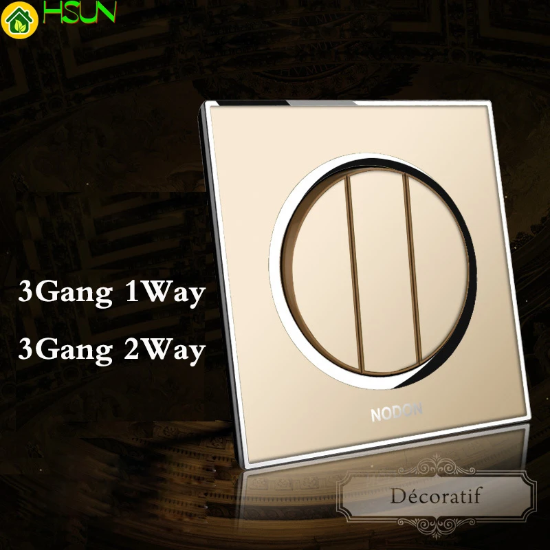 

Champagne gold switch socket panel Switch panel wall switch 3Gang 1Way 2Way fluorescence switch