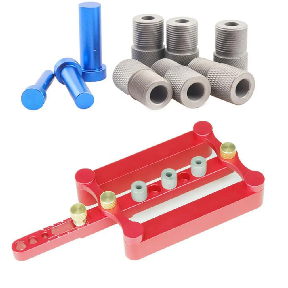 

Hole Puncher Aluminum Alloy Precise Drilling Woodworking Tool Self Centering Locator Doweling Jig With Scale