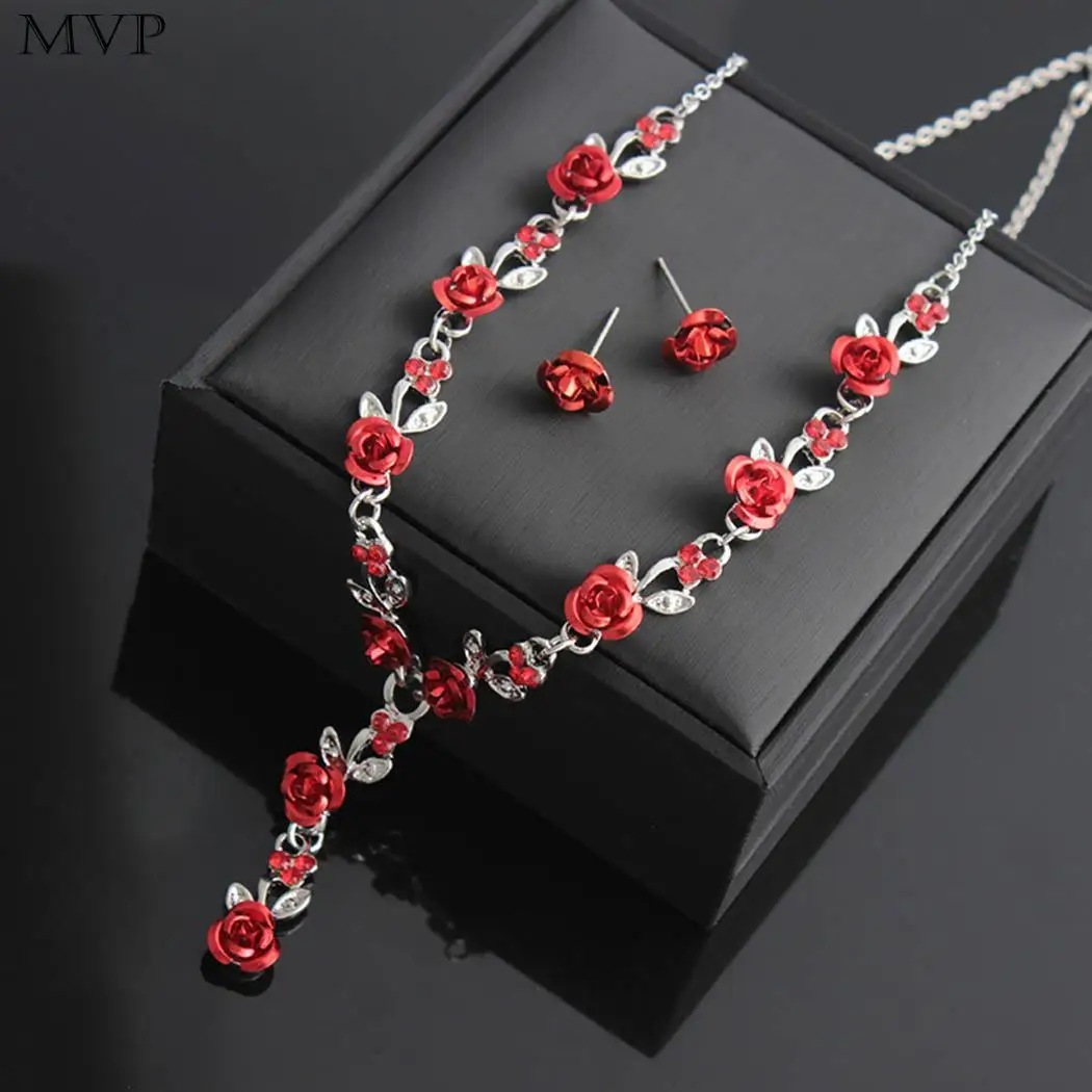 

Women Fashion Flower Shape Ear Stud 5cm/2inch Pendant Necklace Jewelry Push Back Plastic Gem Set Casual