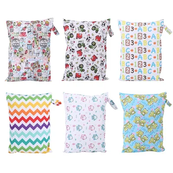 

Printed Pocket Wet Bag Waterproof Zip Wet Dry Bag Reusable Nappy Bags PUL Travel Baby Nappy Mini Size Wet Dry Bags Wetbags