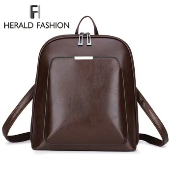 

Herald Fashion Vintage Female Backpack Brand Leather Women's backpack Large Capacity School Bag for Girls Leisure Shoulder Bags