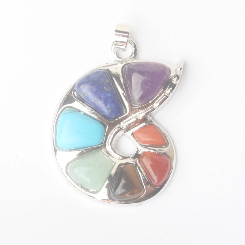 

New 35X30MM Seven Colors Natural Stone Inlaid Amethysts Lapis Lazuli Carnelian Tiger Eye Aventurine Conch Pendant 1PCS
