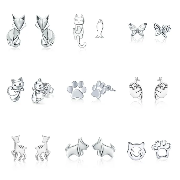 

Simple High Quality Sterling Silver Earrings S925 Folding Fox Silver Earrings