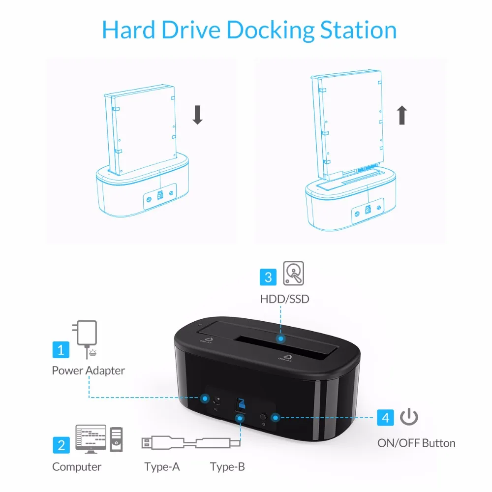 Док-станция Orico Hdd 5 Гбит/с, супер скоростная док-станция для жесткого диска Usb 3,0 на Sata для жесткого диска размером 3,5 дюйма