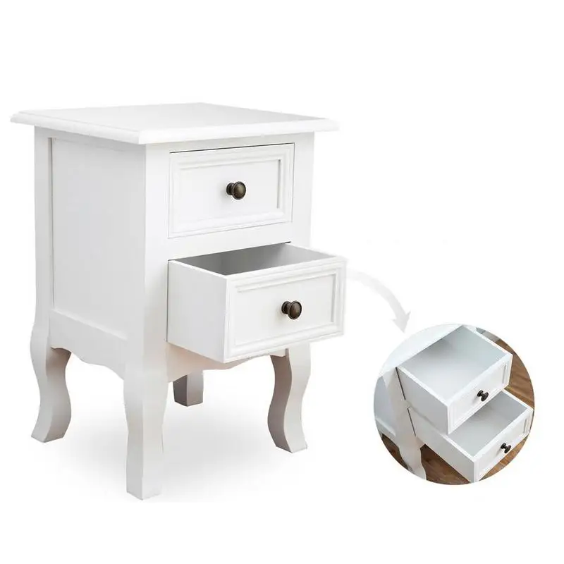2pcs Country Style Two-layer Bedside Cabinets 2 Tiers 2 Drawer Bedside End Table Nightstand Home Bedroom Furniture 2pcs Country Style Two-layer Bedside Cabinets 2 Tiers 2 Drawer Bedside End Table Nightstand Home Bedroom Furniture