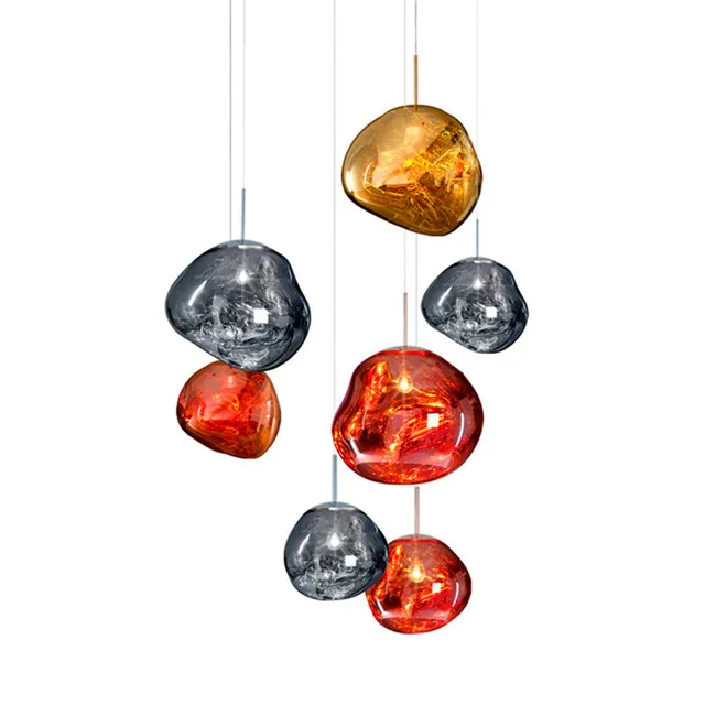 

Modern LED Pendant Lamps Cool Magma Melt Pendant Lights Glass Lava Irregular Silver/Gold/Red Copper Mirror HangLamp Living Room