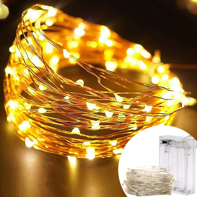

2M/5M/10M 100 Led Strings Copper Wire 3XAA Battery Operated Christmas Wedding Party Decoration LED String Fairy Lights