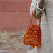Женская акриловая жемчужная сумка-мешок с верхней ручкой и плетеными бусинами, ручная работа, маленькие открытые сумки, женские вечерние сумки