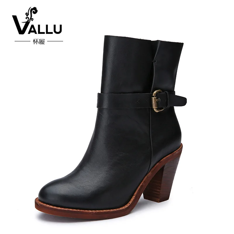 

Women's Shoes Genuine Leather High Ancient Short Pure Color Women Winter Boots