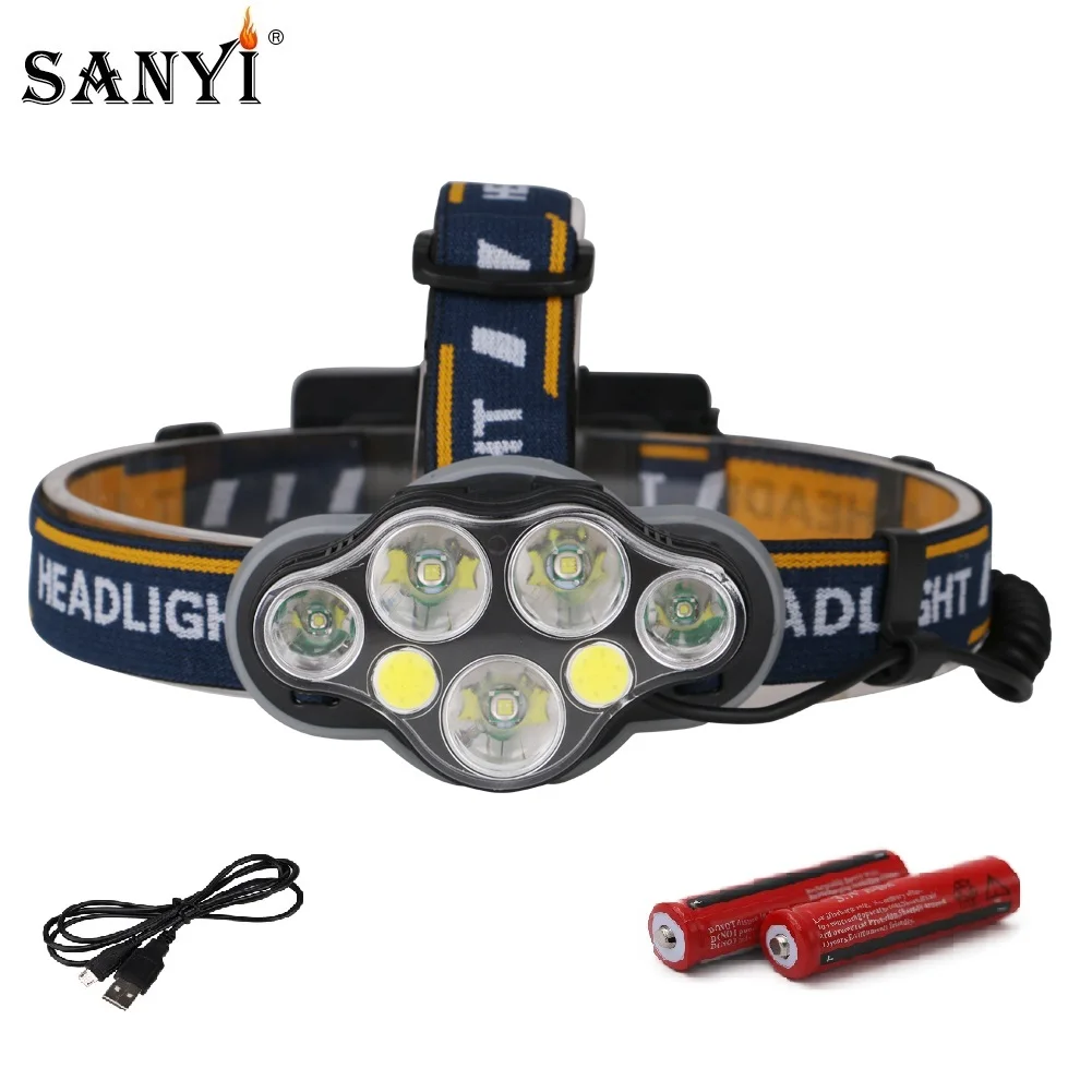 USB перезаряжаемая Фара 3 * T6 + 2 XPE COB LED 8 режимов налобный фонарь Водонепроницаемый