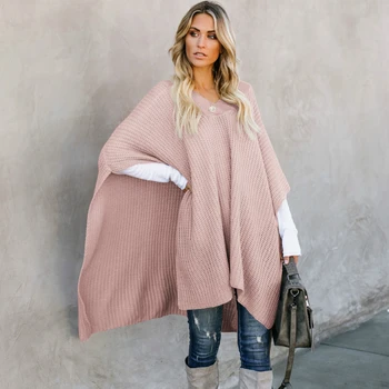 

PEONFLY Women Sweaters Sleeveless Loose Cape New Style Tops Long Pullovers Spring 2019 Female Plus Size Knitting Shawl Clothes