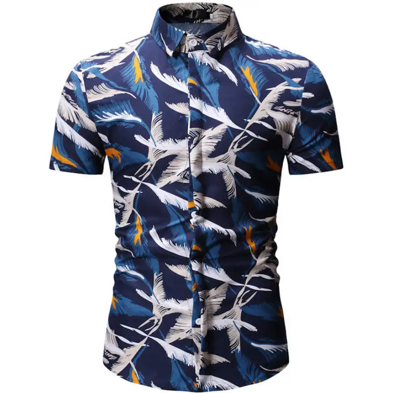 2019 أزياء رجالي قصيرة الأكمام قميص هاواي صيفي الصيف عارضة الأزهار قمصان للرجال الأوروبية حجم M-3XL 23 اللون