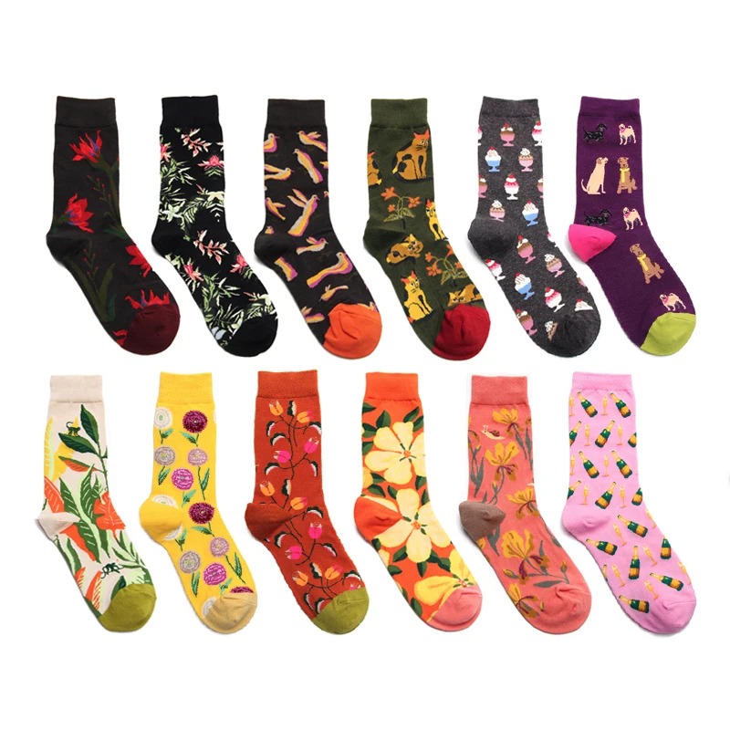 

Women Sock Cartoon Dog Cat Pigeon Flower Plant Harajuku Funny Cute Happy Korea Streetwear Hip Hop Vintage Female Cotton Hosiery