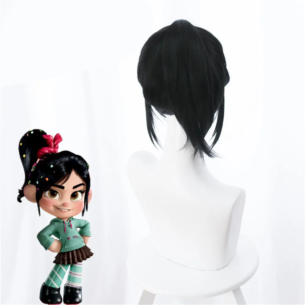 Ralph ломает Интернет Ральфа 2 Vanellope черный Косплэй парик для Хэллоуина Косплей Опора Пурим карнавальное реквизит