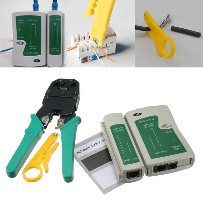 

Doersupp 1PC Cable Crimper RJ45 RJ11 RJ12 CAT5 LAN Network Tool Kit Cable Tester Stripper Crimper Plier DC 9V Magnatic Steel