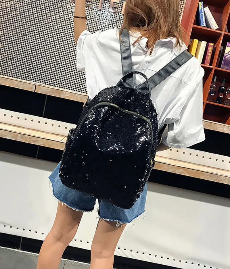 

Pretty Women Sequins Glitter Bling PU Leather Backpack Girl School Travel Rucksack Shoulder Bag High Quality Fashion Large