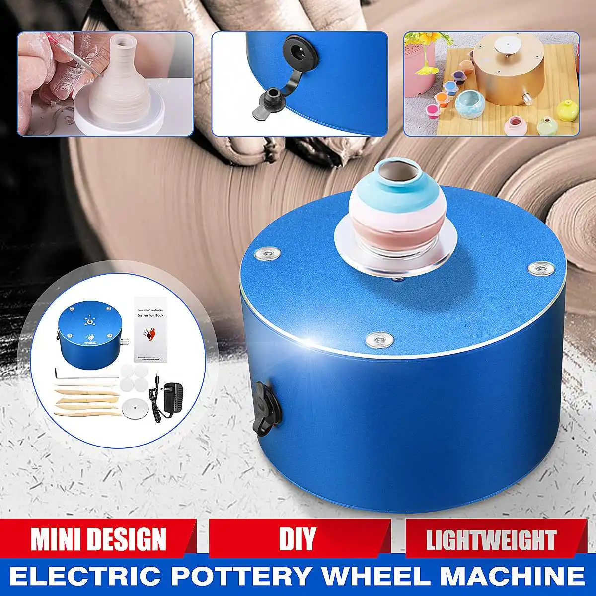 

Turning Electric Pottery Wheel Ceramic Machine 12V 1500Rpm DIY Ceramic Clay Pottery Making Tool Kit with Turntable