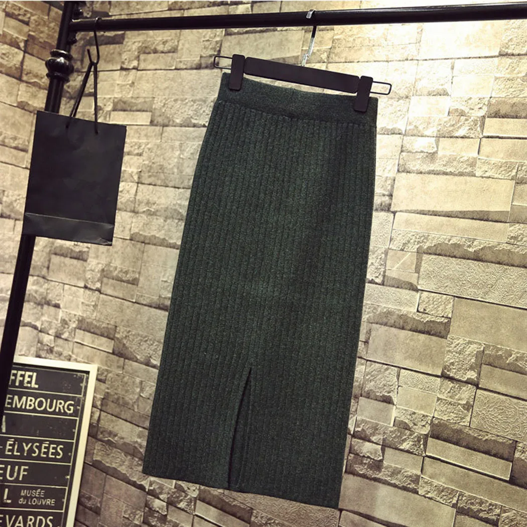Элегантный Для женщин длинные шерстяные юбка зима весна эластичный пояс Юбки