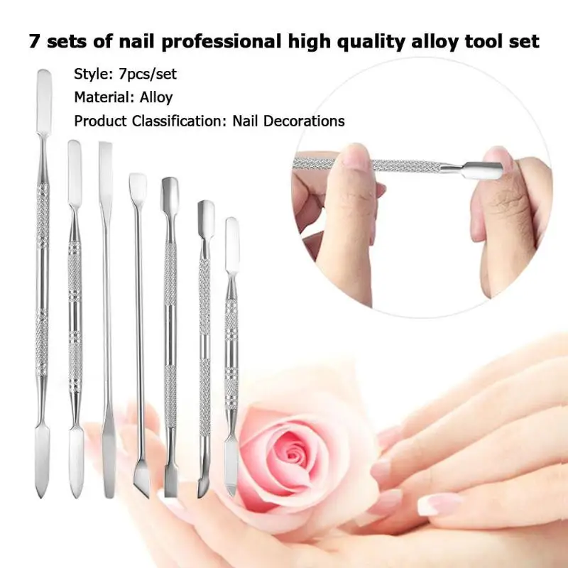 

7pcs Types Steel Nail Art Pusher Stick Manicure Cutter Cuticle Pusher for Remover Dead Skin Blend Trimmer Nail Accessory