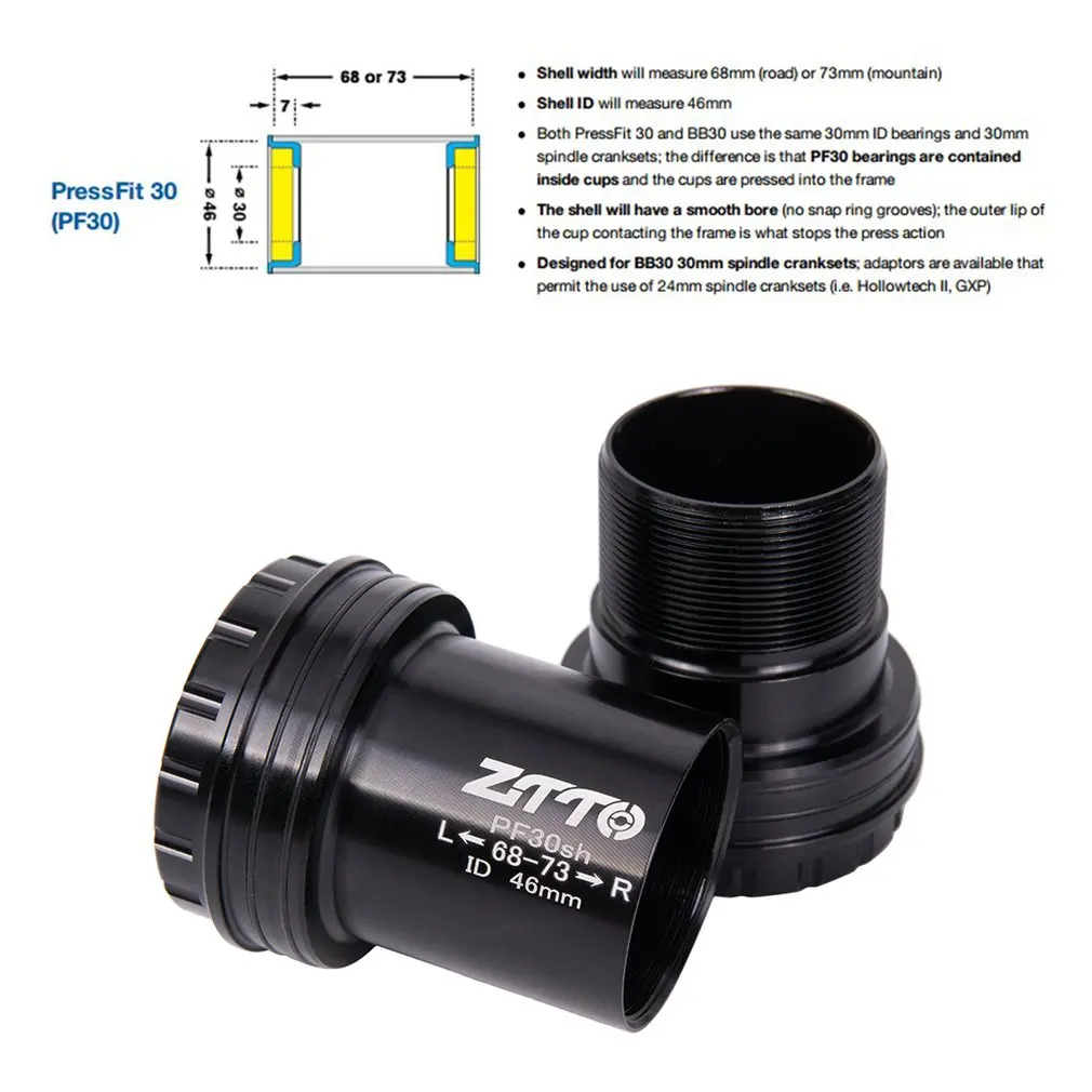 ZTTO PF30sh PF30 24 адаптер велосипедный пресс подходят нижние кронштейны крепления оси для MTB дорожный велосипед запчасти Prowheel 24 мм шатун chainset