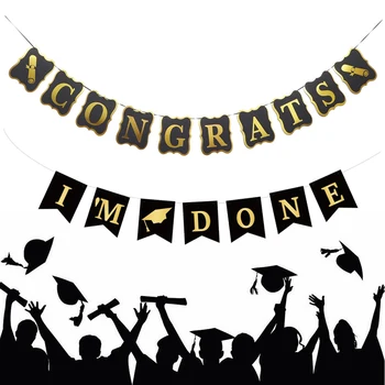 

2pcs I'm Done Congrats Graduation Decoration Graduation Party Supply Classy Bunting Graduation Banner Wall Decoration