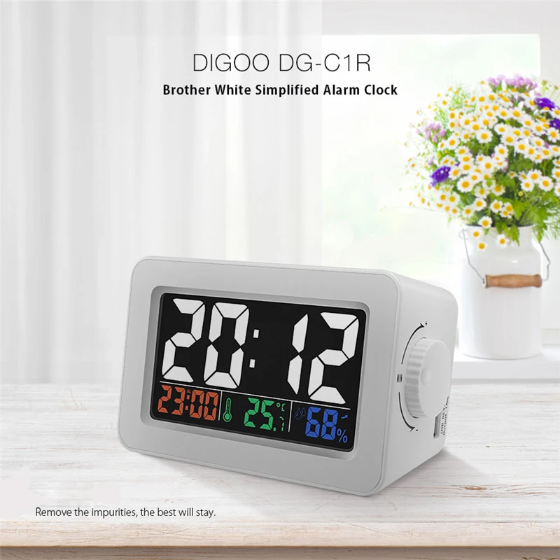 Digoo DG-C1R, двойная ручка, упрощенный будильник, сенсорная Регулировка подсветки с дисплеем температуры и влажности, белый/черный