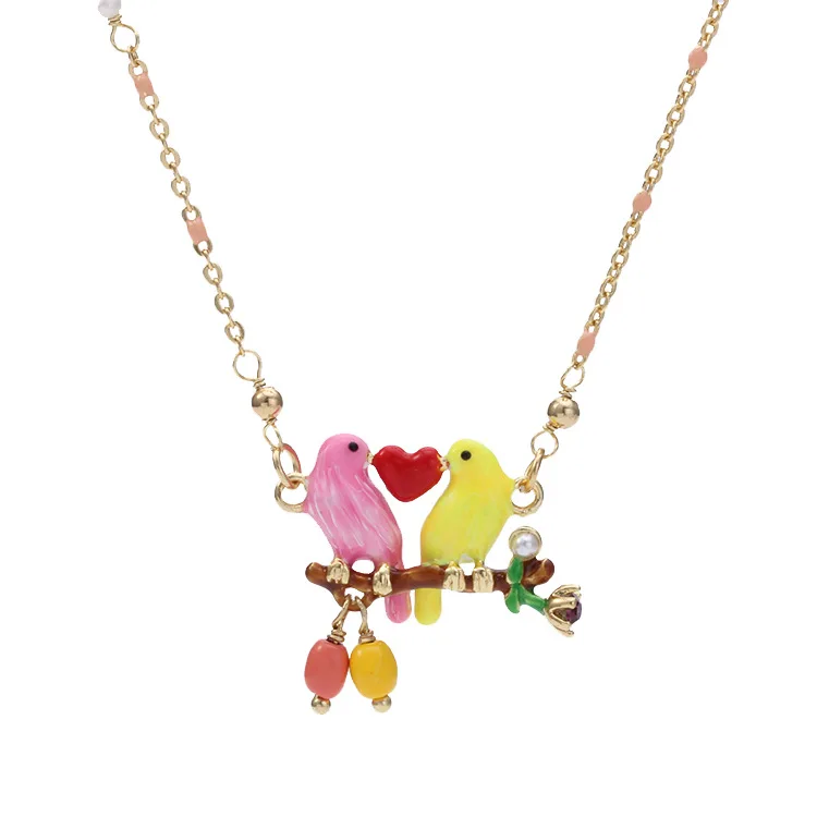 

free shipping Enamel canary ear hook necklace jewelry set